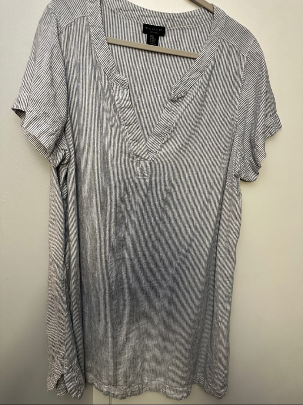 Talbots Navy and White Pinstripe V-Neck Short Sleeve Tunic dress